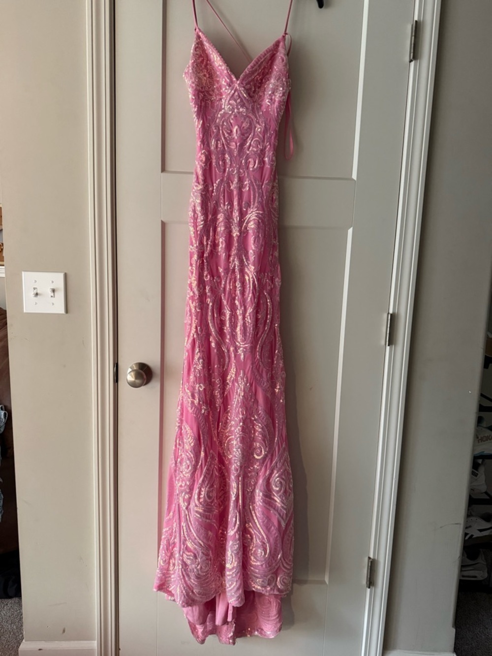 B. Darlin Pink Sequin Embellished Spaghetti Strap Dress